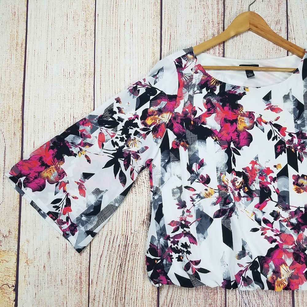 Alfani floral top long bell sleeve ruched hem